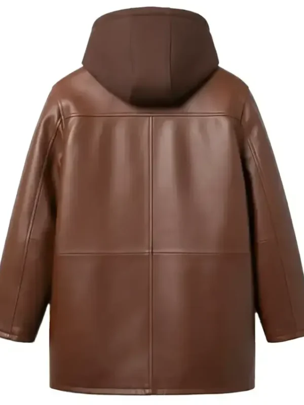 Brown Leather Hooded Jacket