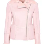 Classic Vintage Moto Lapel Style Collar Pink Leather Fur Jacket