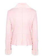 Classic Vintage Moto Lapel Style Collar Pink Leather Fur Jacket