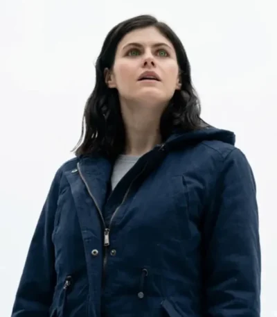 Couples Weekend Alexandra Daddario Blue Hooded Jacket