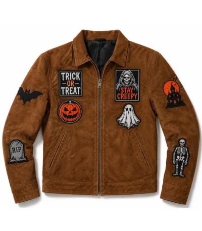 Creepy Trick or Treat Patch Suede Jacket