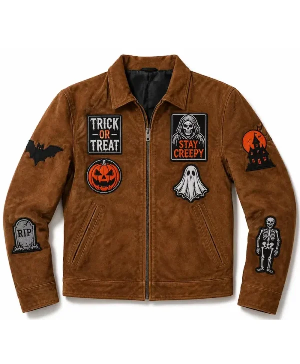 Creepy Trick or Treat Patch Suede Jacket