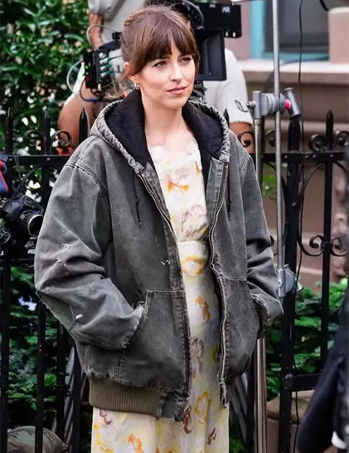 Dakota Johnson Materialists Grey Hooded Jacket Dakota Johnson Materialists Grey Hooded Jacket