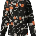 Dancing Skelton Pumpkins Halloween Scrub Jacket