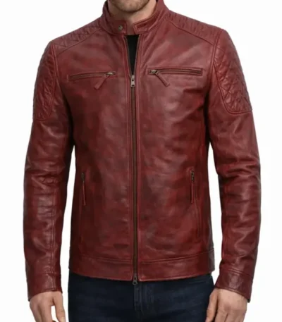 Daniel Red Quilted Men Cafe Racer Leather Jacket