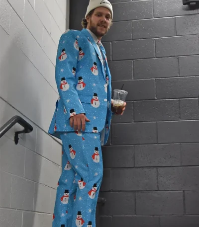 David Pastrnak Blue Snowman Suit