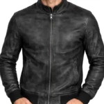 Davis Black Waxed Men’s Leather Bomber Slim fit Jacket