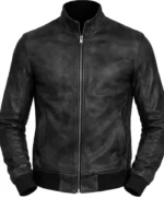 Davis Black Waxed Men’s Leather Bomber Slim fit Jacket