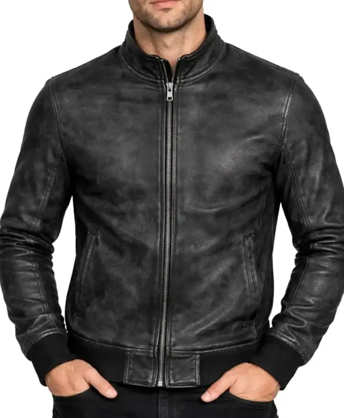 Davis Black Waxed Men’s Leather Bomber Slim fit Jacket Davis Black Waxed Men’s Leather Bomber Slim fit Jacket