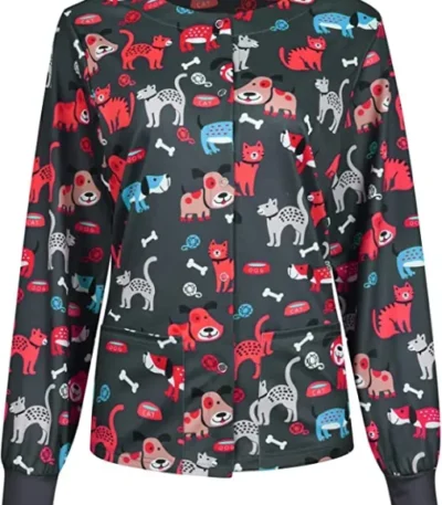 Dogs Cats Bones Halloween Scrub Jacket