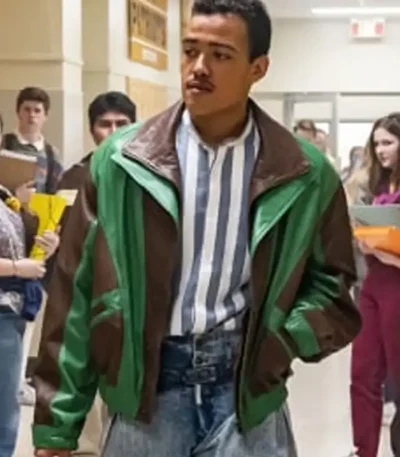 Dwayne Johnson Young Rock Brown & Green Leather Jacket