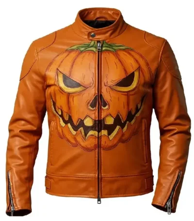 Evil Jack-o’-lantern Orange Leather Jacket