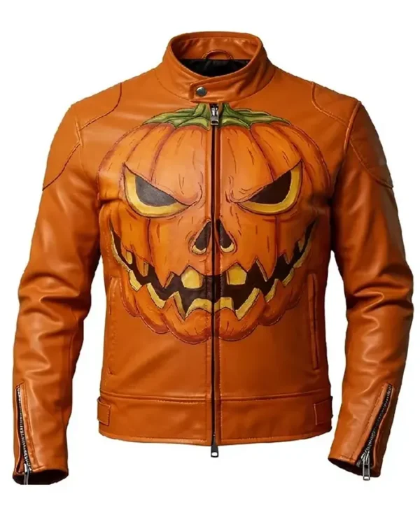 Evil Jack-o’-lantern Orange Leather Jacket