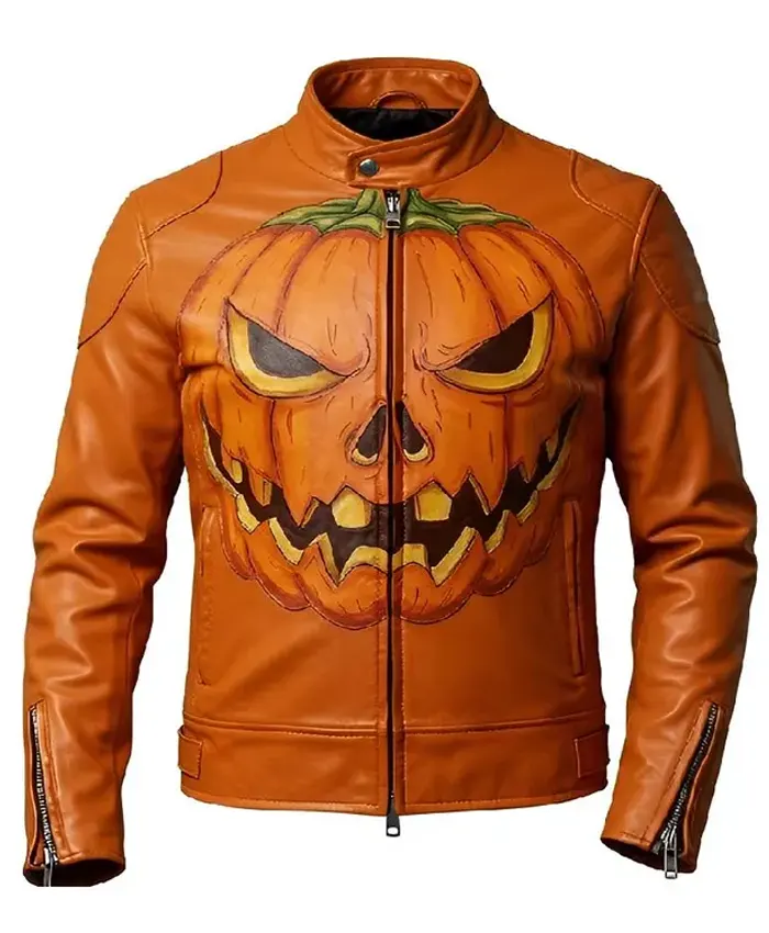 Evil Jack-o’-lantern Orange Leather Jacket Evil Jack-o’-lantern Orange Leather Jacket