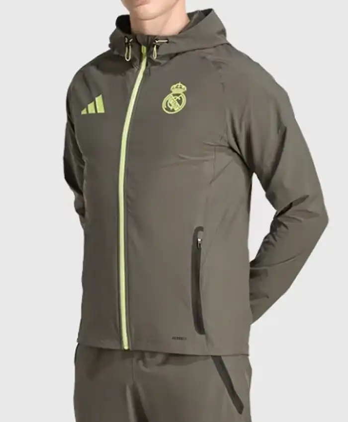 FCM X Adidas Real Madrid Grey Travel Jacket FCM X Adidas Real Madrid Grey Travel Jacket