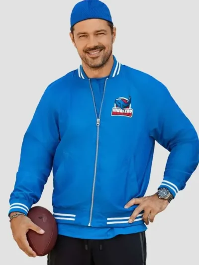 Fourth Down and Love 2023 Ryan Paevey Blue Bomber Jacket