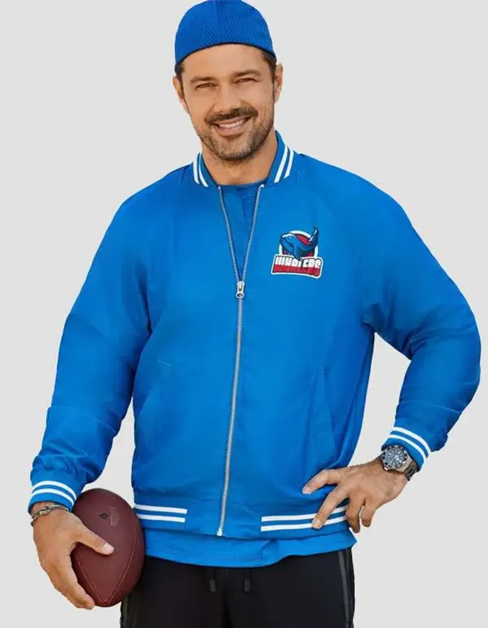 Fourth Down and Love 2023 Ryan Paevey Blue Bomber Jacket Fourth Down and Love 2023 Ryan Paevey Blue Bomber Jacket