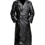 German Classic Officer WW2 Military Uniform Black Leather Trench Coat