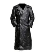 German Classic Officer WW2 Military Uniform Black Leather Trench Coat