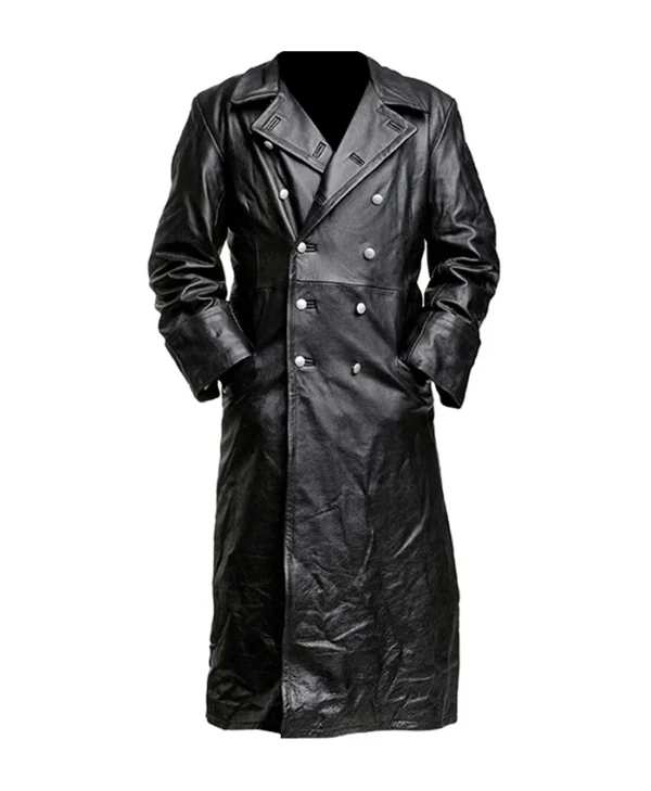 German Classic Officer WW2 Military Uniform Black Leather Trench Coat