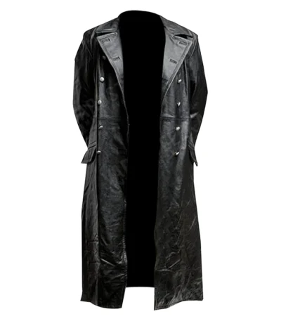 German Classic Officer WW2 Military Uniform Black Leather Trench Coat