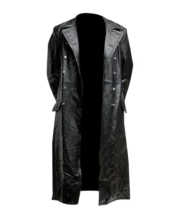 German Classic Officer WW2 Military Uniform Black Leather Trench Coat