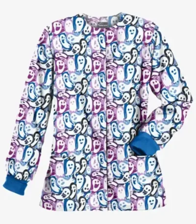 Ghost Faces Halloween Scrub Jacket