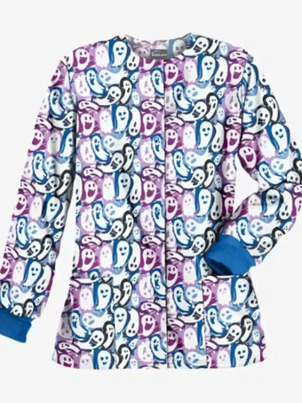 Ghost Faces Halloween Scrub Jacket
