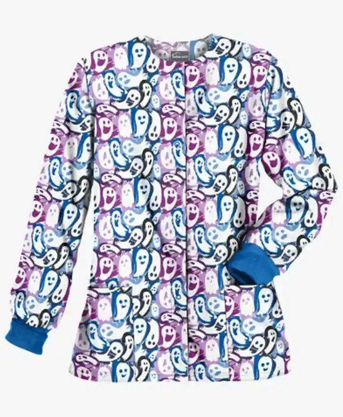 Ghost Faces Halloween Scrub Jacket Ghost Faces Halloween Scrub Jacket
