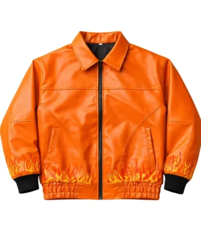 Ghost Flame Leather Bomber Jacket