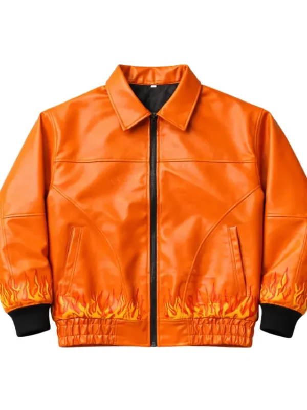 Ghost Flame Leather Bomber Jacket
