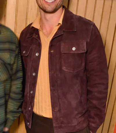 Glen Powell Hit Man 2024 Maroon Jacket