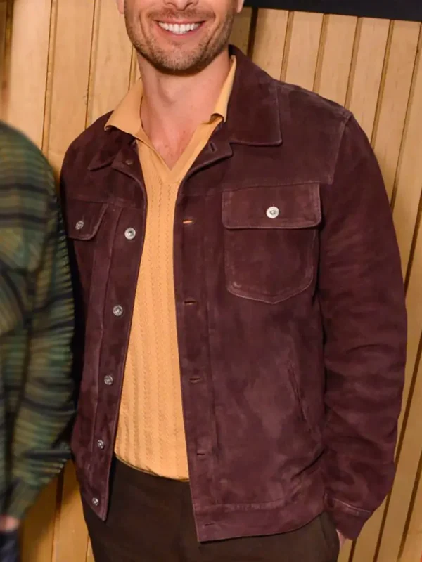 Glen Powell Hit Man 2024 Maroon Jacket