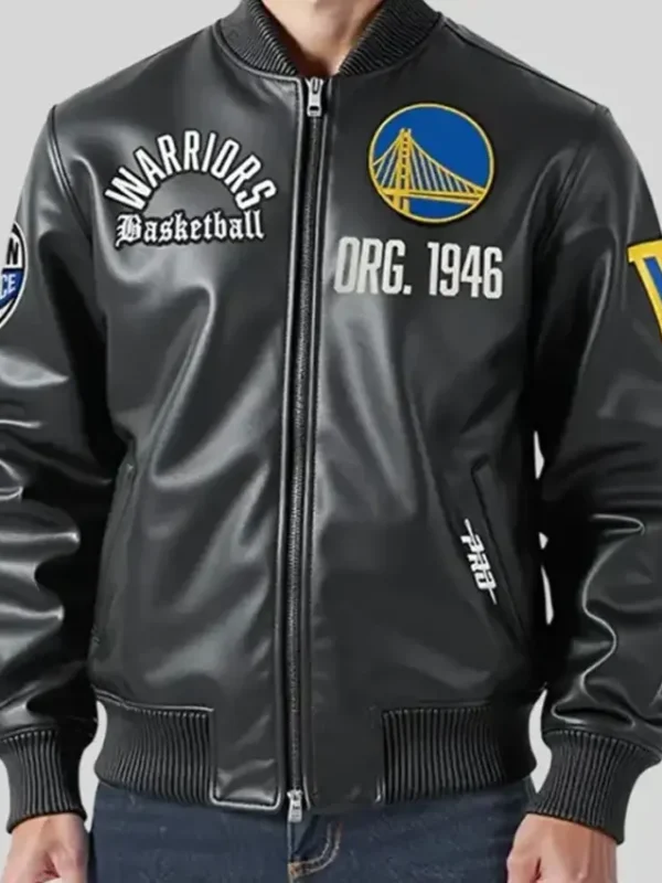 Golden State Warriors Black Leather Jacket