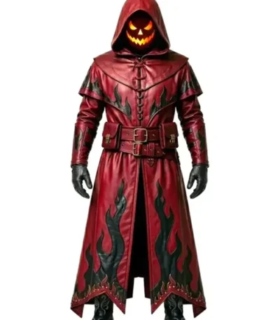 Gothic Flame Leather Trench Coat