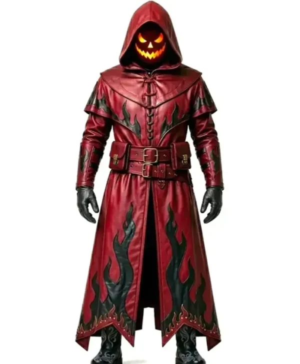 Gothic Flame Leather Trench Coat