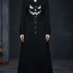 Gothic Pumpkin Black Wool Coat for Women