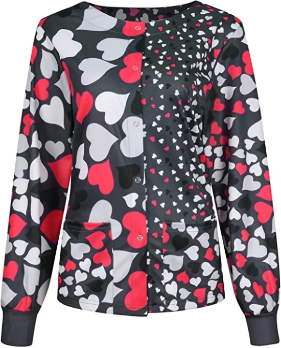 Grey and Red Hearts Halloween Scrub Jacket Grey and Red Hearts Halloween Scrub Jacket