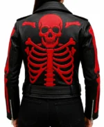 Black Leather Red Skeleton Bones Jacket