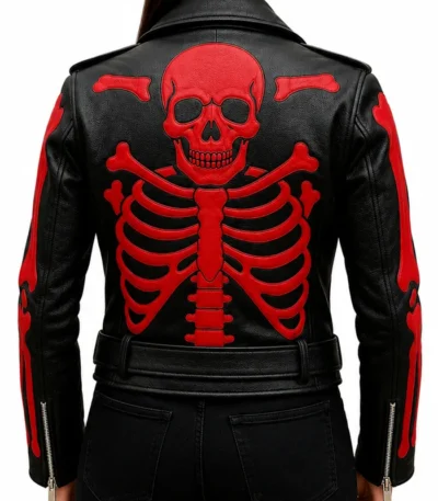 Black Leather Red Skeleton Bones Jacket