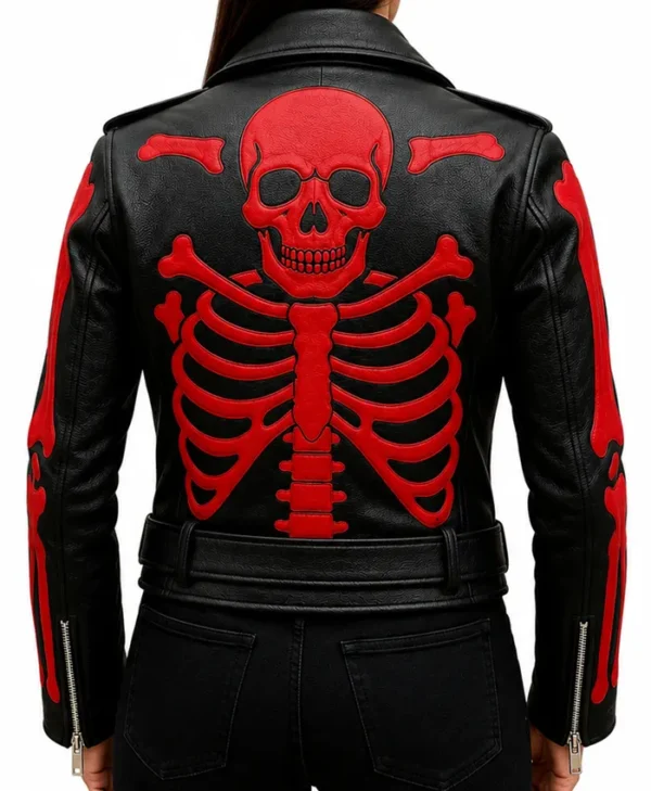 Black Leather Red Skeleton Bones Jacket