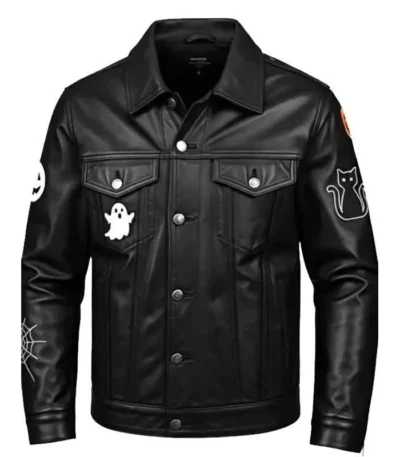 Halloween Black Leather Trucker Jacket