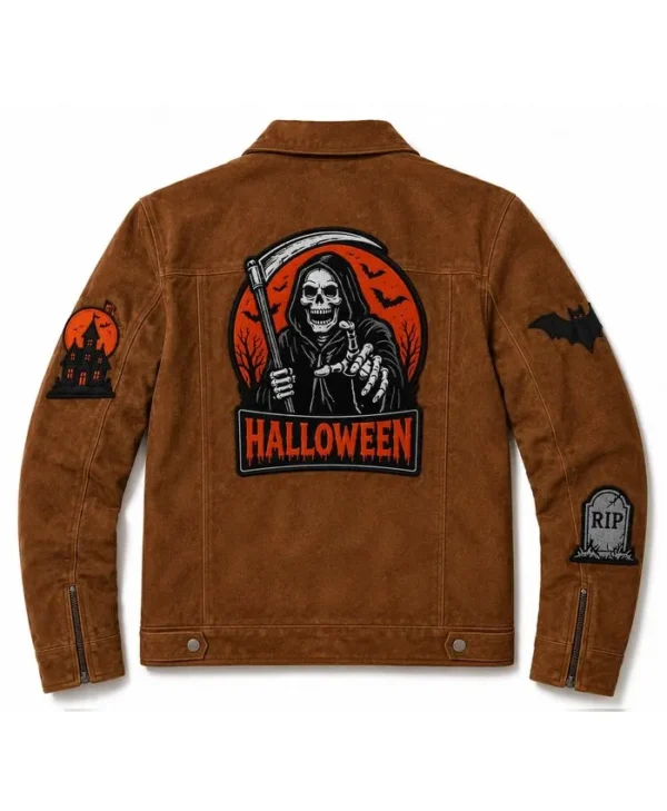 Creepy Trick or Treat Patch Suede Jacket