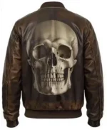 Brown Leather Skull Printed Jacket