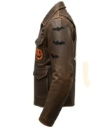 Halloween Patches Distressed Brown Leather Jacket
