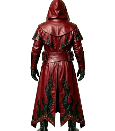 Gothic Flame Leather Trench Coat