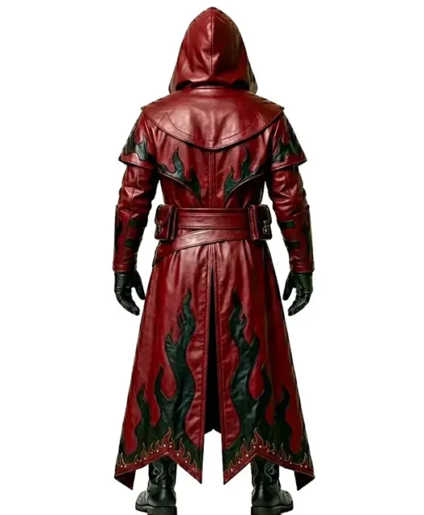 Gothic Flame Leather Trench Coat