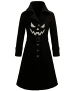 Gothic Pumpkin Black Wool Coat for Women
