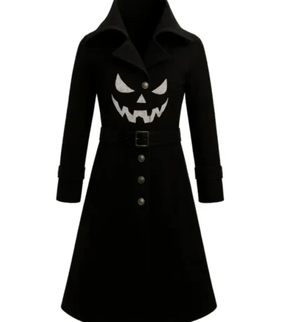 Gothic Pumpkin Black Wool Coat for Women