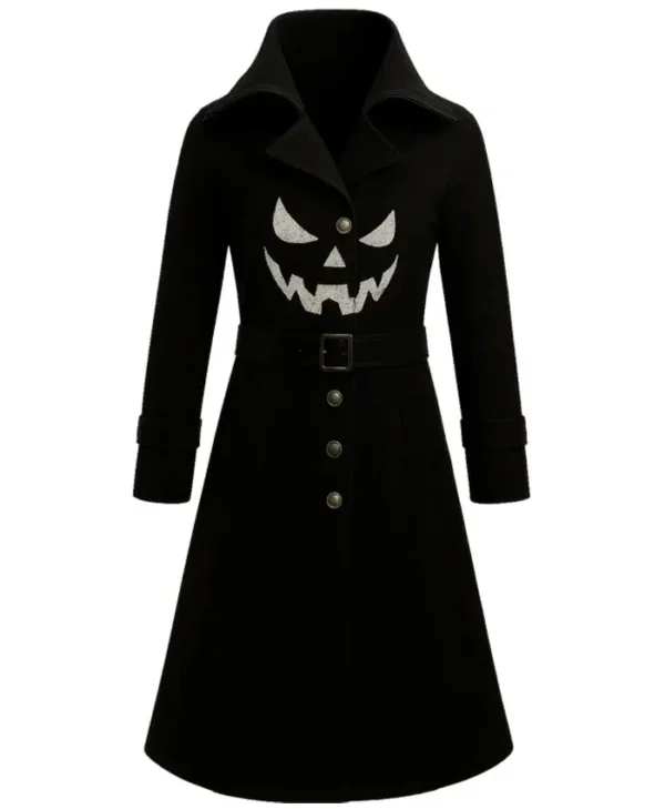 Gothic Pumpkin Black Wool Coat for Women